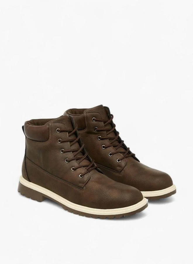 LBL by Shoexpress BROWN Solid Lace-Up Ankle Boots  | Best Price UAE
