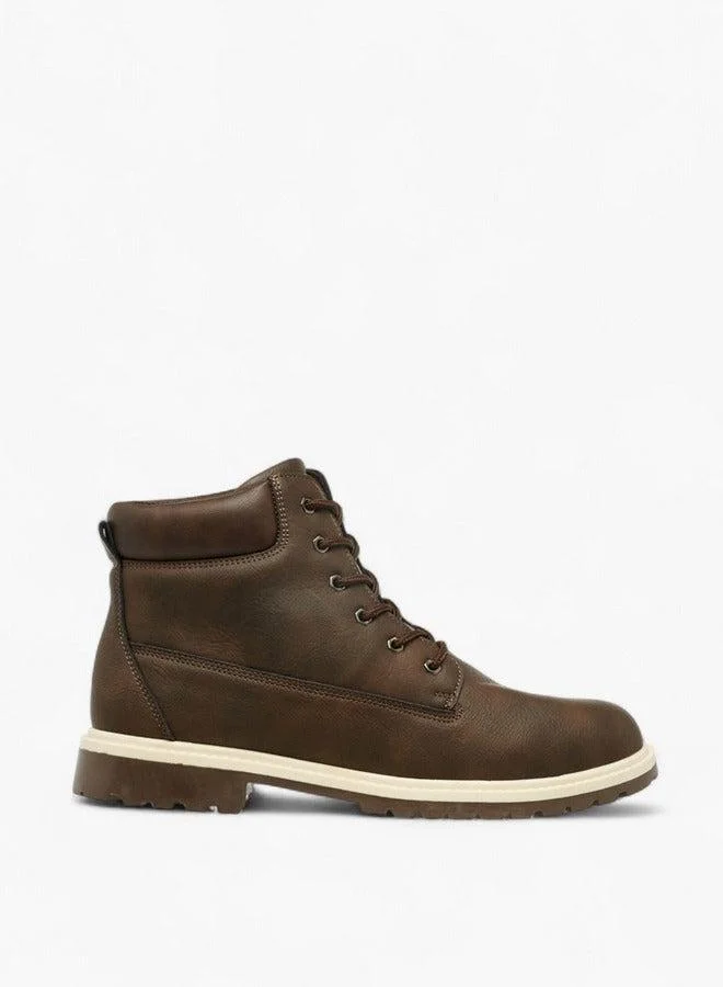 LBL by Shoexpress BROWN Solid Lace-Up Ankle Boots  | Best Price UAE