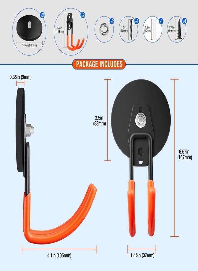 Laowu Large Strong Magnetic Hooks For Hanging Heavy Duty, 2PCS 3.5in Neodymium Magnet Storage Utility Hooks, Industrial Magnet Hook, Steel Long Magnetic Holder Hanger Organizer For Garage Garden Power Tools - Image 4