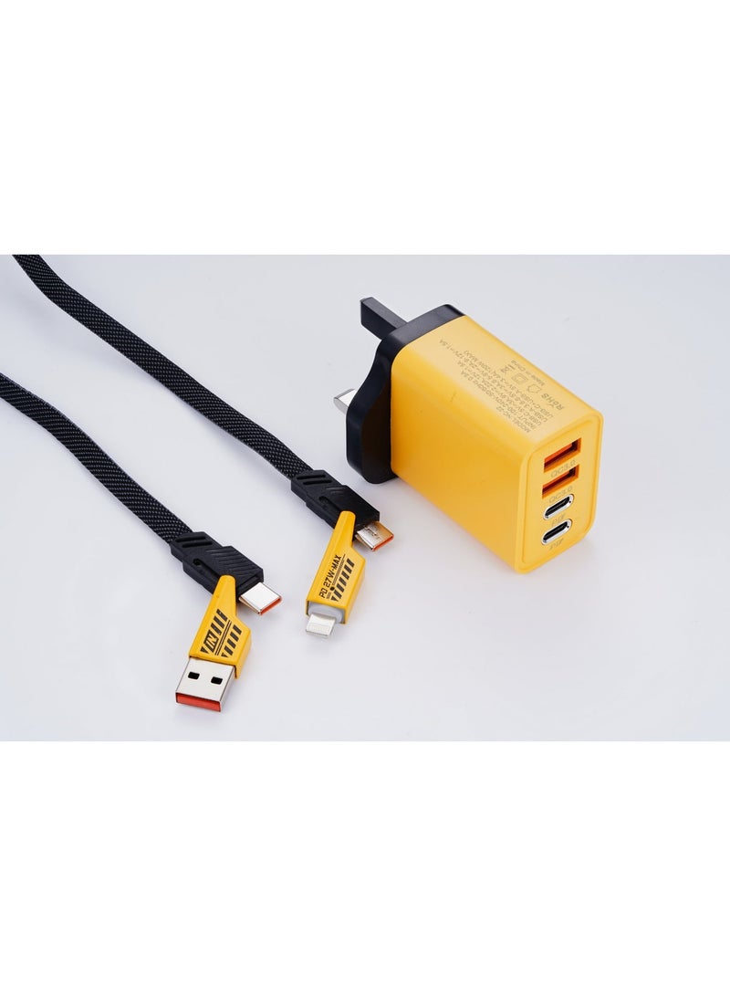 أضف هذا شاحن سريع بقدرة 120 واط متعدد المخارج | منفذي PD + منفذي Type-C | قابس بريطاني | كابل شحن 4 في 1 | متوافق مع الهواتف والأجهزة اللوحية واللابتوب - Image 4