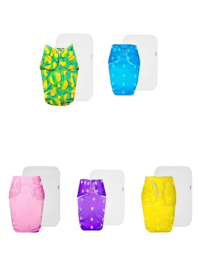 Dumbledo Premium Cloth Diaper with Cotton Insert (Pack of 5) | Soft & Gentle | 6-Layer Absorbent Pad | Adjustable Snaps | Ideal for Toddlers | 3 Months - 3 Years | Unisex Baby - Image 1