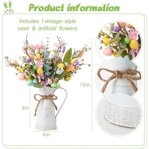 Bunny Chorus Easter Decorations Rustic Easter Flowers Artificial Easter Eggs with Metal Pitcher Vase Table Centerpieces Floral Arrangements Farmhouse Spring Decorations for Home Kitchen Mantel Fireplace Decor - Image 3