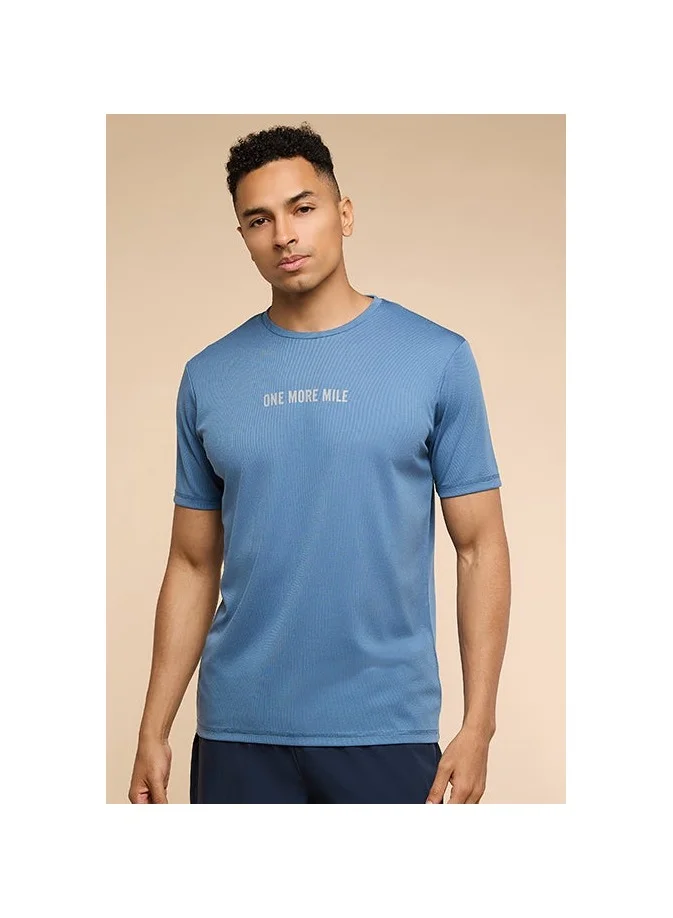 أر أند بي Typography Print T-Shirt with Crew Neck and Short Sleeves