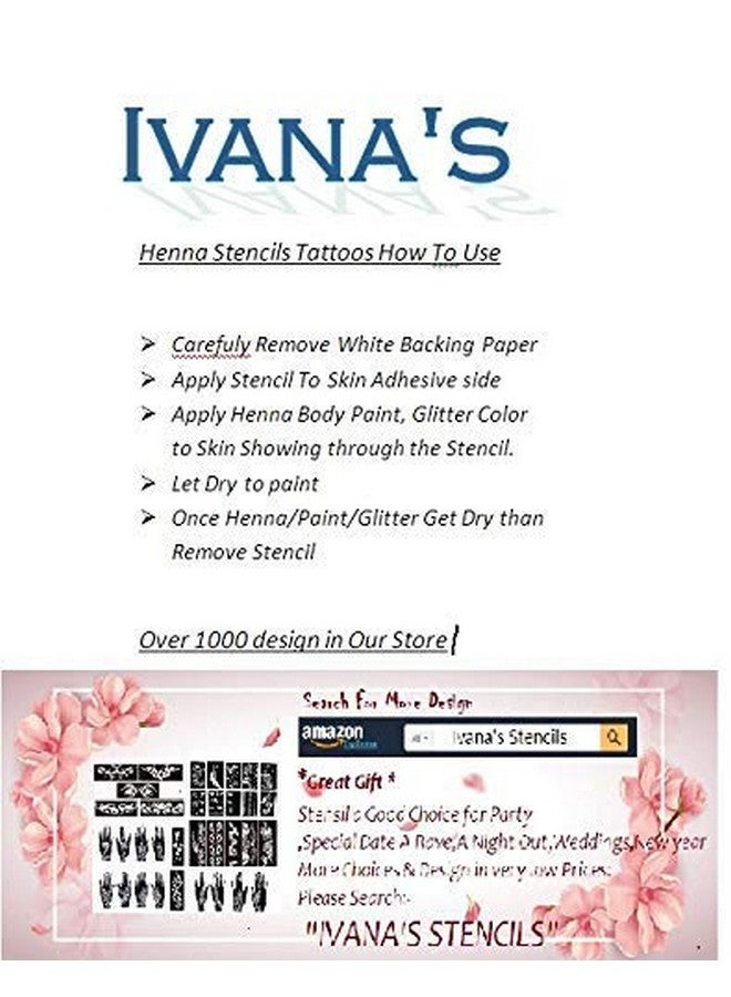 ivana's مجموعة قوالب تاتو الحناء من إيفانا | يد | جسم | إصبع | وجه | فن الحناء تاتو مؤقت للأطفال والفتيات والنساء، تصميم - تاتو-37، أسود، م (C-Tatto-37) - Image 4