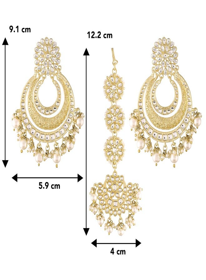 Peora Matte Gold Finish Kundan Chandbali Earring Maang Tikka Traditional Jewellery Set for Women Girls - Image 5