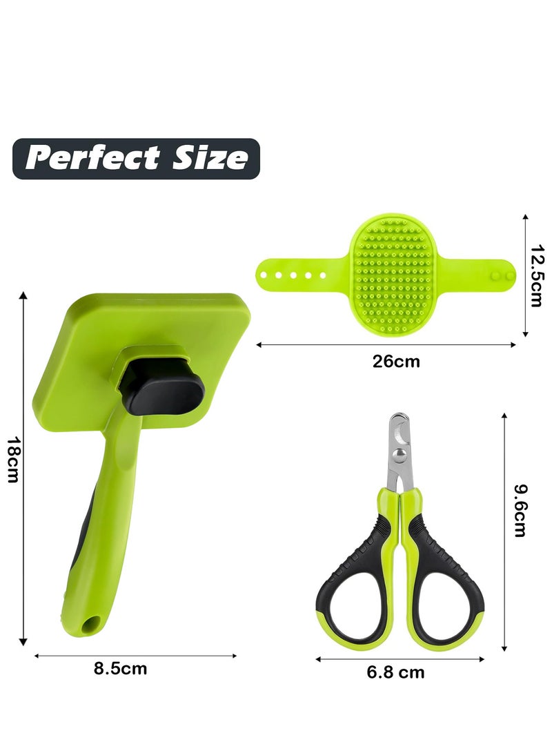 مجموعة العناية بالقطط من 3 قطع، فرشاة قطط، فرش قطط للقطط الداخلية، مقص أظافر القطط، مقص أظافر القطط، فرشاة حمام القطط - مستلزمات قطط فاخرة (أخضر) - Image 2