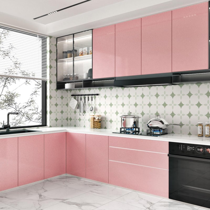 Wallercity Glossy Pink Contact Paper for Countertops Shiny Pink Peel and Stick Wallpaper Self Adhesive Glitter Contact Paper for Cabinets and Drawers Vinyl Film Decorative Wall Stickers 15.8''x118'' - Image 2