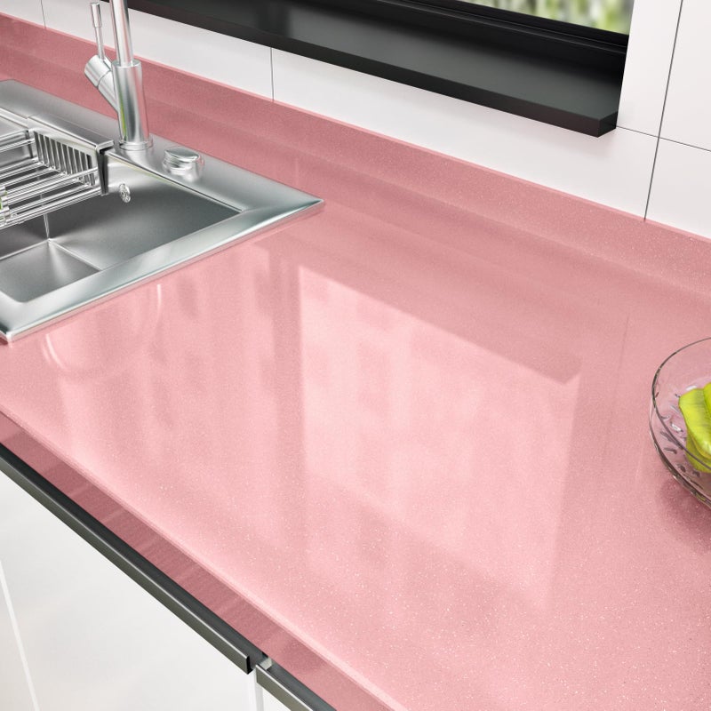 Wallercity Glossy Pink Contact Paper for Countertops Shiny Pink Peel and Stick Wallpaper Self Adhesive Glitter Contact Paper for Cabinets and Drawers Vinyl Film Decorative Wall Stickers 15.8''x118'' - Image 1