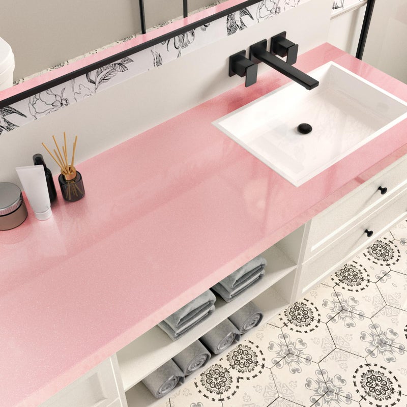 Wallercity Glossy Pink Contact Paper for Countertops Shiny Pink Peel and Stick Wallpaper Self Adhesive Glitter Contact Paper for Cabinets and Drawers Vinyl Film Decorative Wall Stickers 15.8''x118'' - Image 5