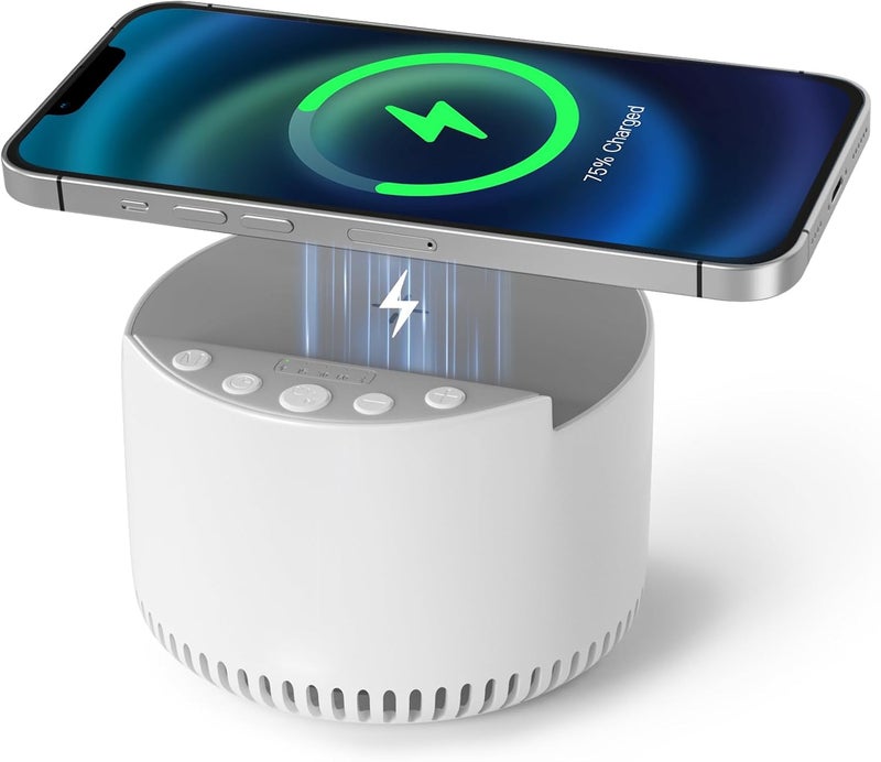 YIERSHIH Classic Bluetooth Speaker, Wireless Charging. The Original White Noise Sound Machine, Sleep Therapy for Adults & Baby, Noise Cancelling for Office Privacy & Meditation(White) 