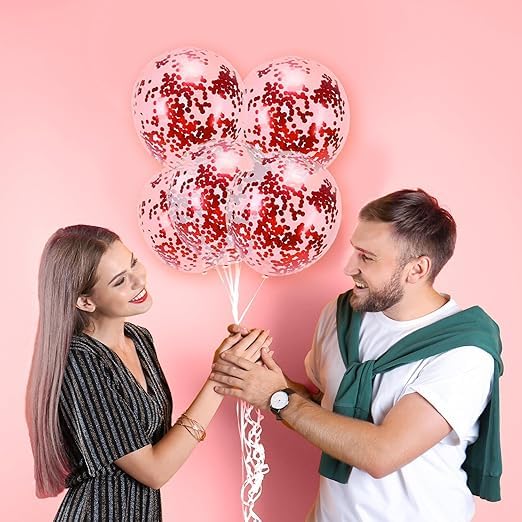 BRIJBAZAAR Rubber Confetti Balloons For Decoration - Set Of 10Pcs, Anniversary Decoration Items Red Balloons For Decoration Birthday Balloons Red Confetti Balloons Set Red Balloons For Birthday - Image 5