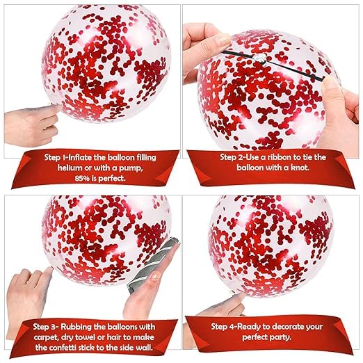 BRIJBAZAAR Rubber Confetti Balloons For Decoration - Set Of 10Pcs, Anniversary Decoration Items Red Balloons For Decoration Birthday Balloons Red Confetti Balloons Set Red Balloons For Birthday - Image 4