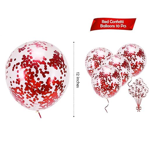 BRIJBAZAAR Rubber Confetti Balloons For Decoration - Set Of 10Pcs, Anniversary Decoration Items Red Balloons For Decoration Birthday Balloons Red Confetti Balloons Set Red Balloons For Birthday - Image 2