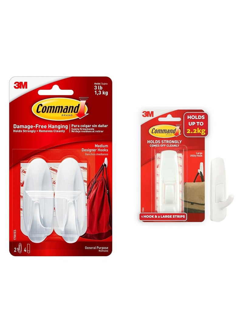 Command Command Plastic Medium Designer Wall Hooks Upto 13Kg Heavy Duty Hold Strongly Reusable Adhesive  - Image 1
