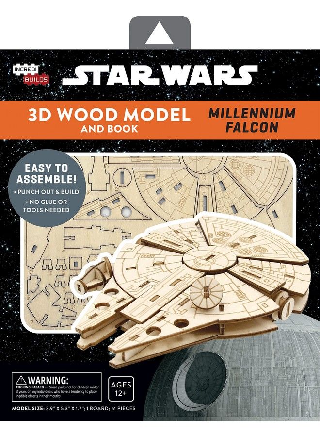 IncrediBuilds Star Wars Millennium Falcon 3D Wood Puzzle & Model Figure Kit (61 Pcs) Build & Paint Your Own 3D Movie Space Ship Toy No Glue Required Gift For Kids Teens & Adults 12+ - Image 4