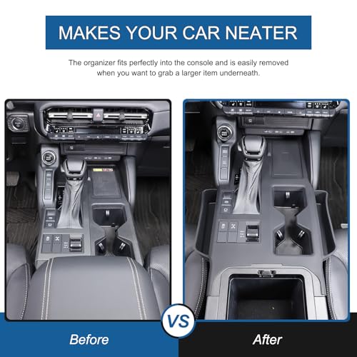 LLKUANG حصيرة واقية لواجهة التحكم في السيارة LLKUANG متوافقة مع تويوتا لاند كروزر برادو 250 J250 LC250 2024 2025، وسادة مركزية لكوب الماء من السيليكون مع صندوق تخزين ملحقات (أسود) - Image 2