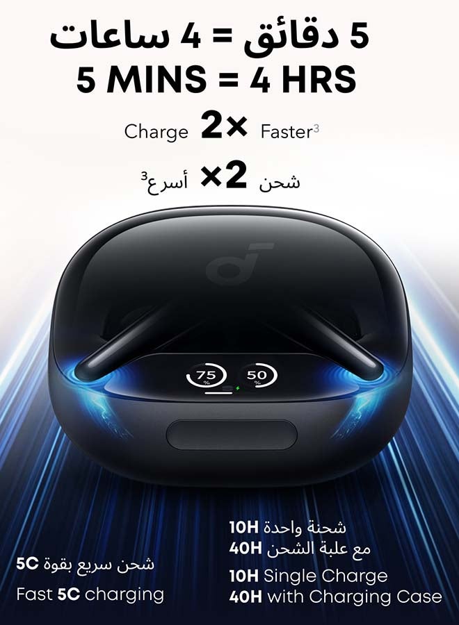 Soundcore Liberty 4 Pro by Anker, Noise Cancelling Wireless Earbuds, 7-Sensor and Real-Time Adaptive Noise Cancelling, 2× Faster Charging, Studio-Level Hi-Fi Music, Clear Calls with 6 Mics And AI - Glossy Black - Image 3