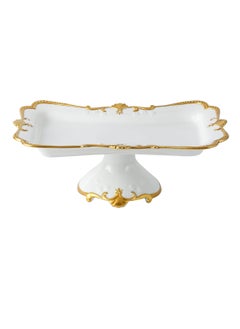 Life Smile LIFE SMILE White Cake Plate with Floral Gold Stand - Luxury Bone China Pastry & Dessert Server  - Image 1