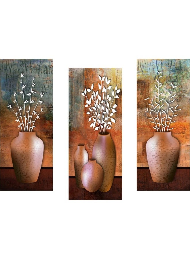 Masstone UV Coated Modern Flower Pot Wall Art, Multicolor, Floral, 15x18 inch, Set of 3 - Image 1