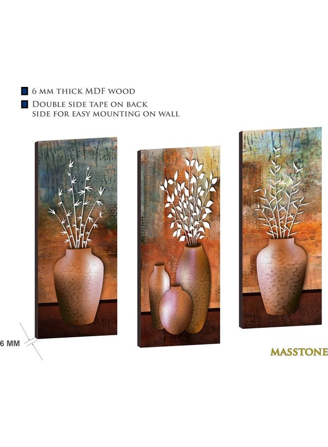 Masstone UV Coated Modern Flower Pot Wall Art, Multicolor, Floral, 15x18 inch, Set of 3 - Image 3