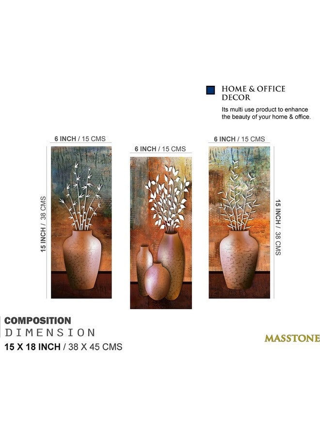 Masstone UV Coated Modern Flower Pot Wall Art, Multicolor, Floral, 15x18 inch, Set of 3 - Image 2