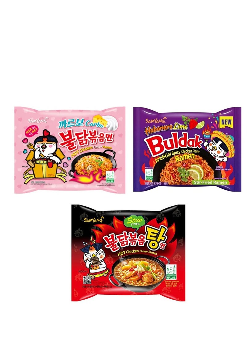 Samyang Hot Chicken Flavor Ramen  Noodles Carbonara , stew, lime  3*140 g‏