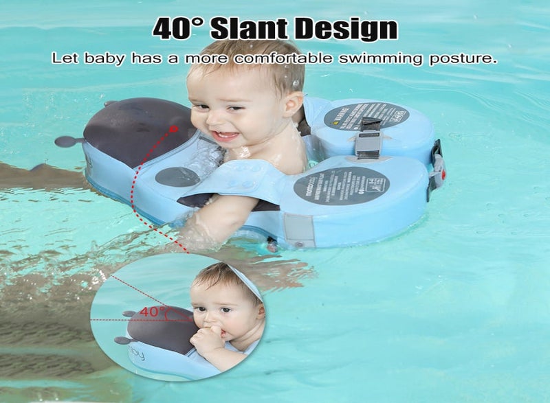 Cute Baby Swim Float Non-inflatable Baby Swimming Float Soft Waterproof Skin-friendly Swim Trainer Float for 8-36 Months Baby Boys Girls Without Canopy | Blue - Image 4