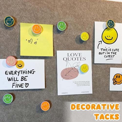 CoolShef 24PCS Smiley Face Push Pins (6 Colors), Cute Decorative Thumb Tacks for Soft Board, Bulletin Board Borders for School, Pin for Notice Board or Office Use - Image 5