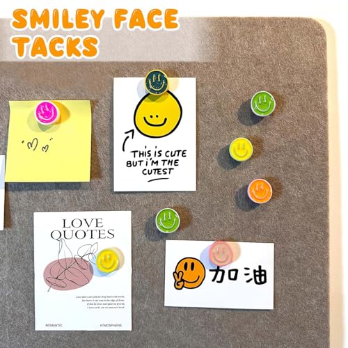 CoolShef 24PCS Smiley Face Push Pins (6 Colors), Cute Decorative Thumb Tacks for Soft Board, Bulletin Board Borders for School, Pin for Notice Board or Office Use - Image 3