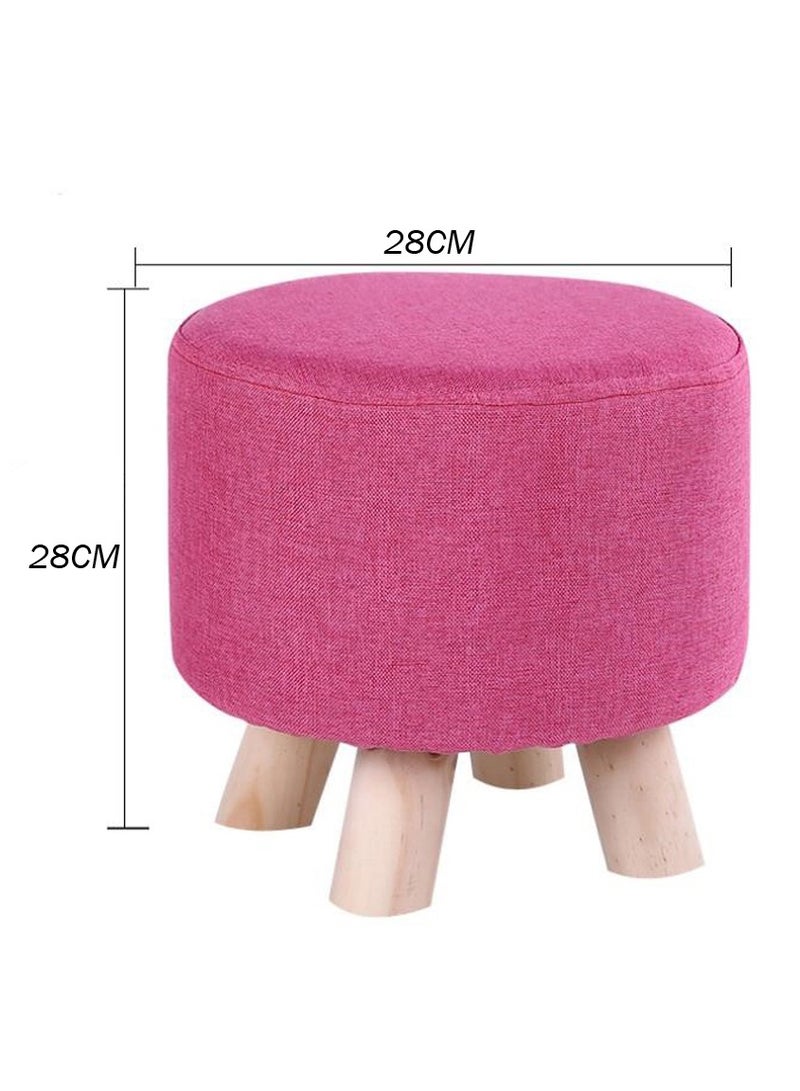 LINGWEI Soft Round Ottoman Footrest Stool with Non Skid Wooden Legs Fabric Padded Seat Pouf for Living Room - Image 3
