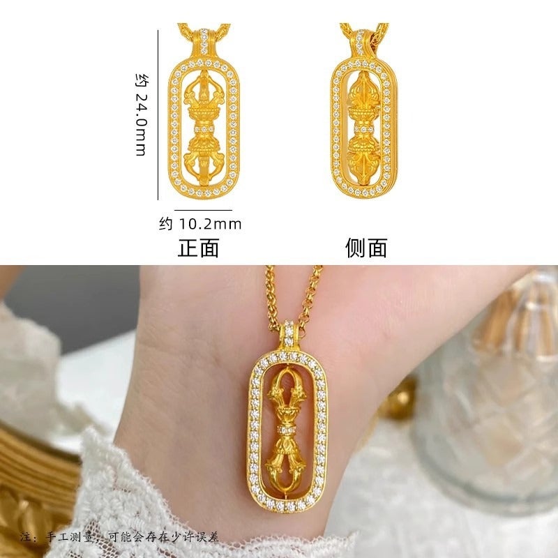 Ancient Style Gold-Plated Vajra Pendant Necklace, Cross Pisces Gourd Pixiu Charm, Unisex Chain
