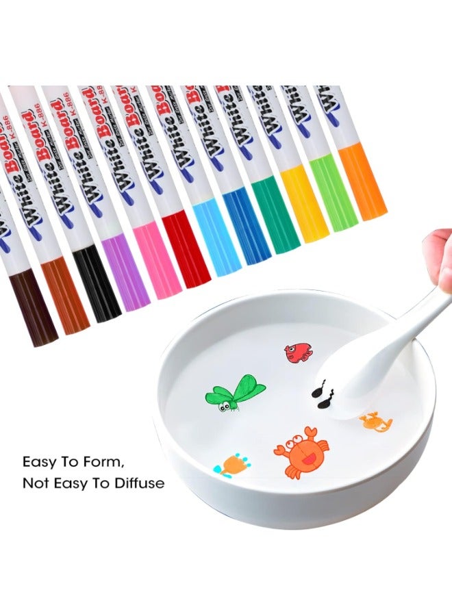 11 Color Magic Pens Water Painting Pen for Kids, Erasable Whiteboard Pens Water Floating Pens DIY Watercolor Colouring Marker Pens Improve Drawing and Imagination(with Spoon)  - Image 1