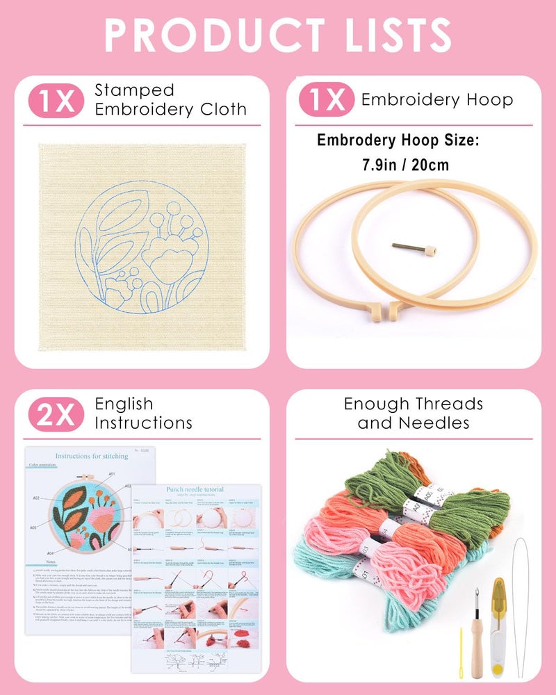 TINDTOP Punch Needle Kits, Tulip Punch Embroidery Kits for Adults Beginner, Tool with Punch Needle Fabric, Hoops, Yarns and Sewing Needles - Image 2