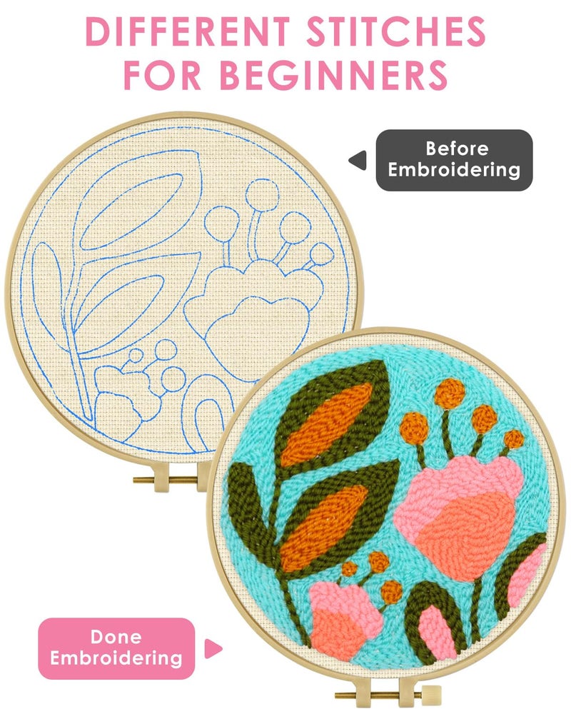 TINDTOP Punch Needle Kits, Tulip Punch Embroidery Kits for Adults Beginner, Tool with Punch Needle Fabric, Hoops, Yarns and Sewing Needles - Image 3