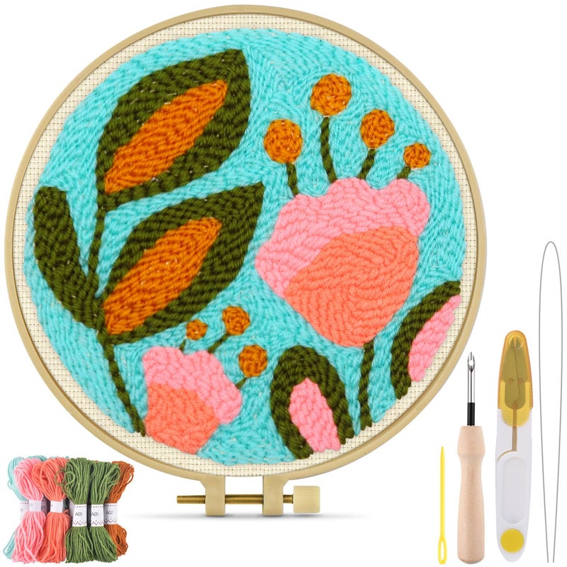 TINDTOP Punch Needle Kits, Tulip Punch Embroidery Kits for Adults Beginner, Tool with Punch Needle Fabric, Hoops, Yarns and Sewing Needles - Image 1