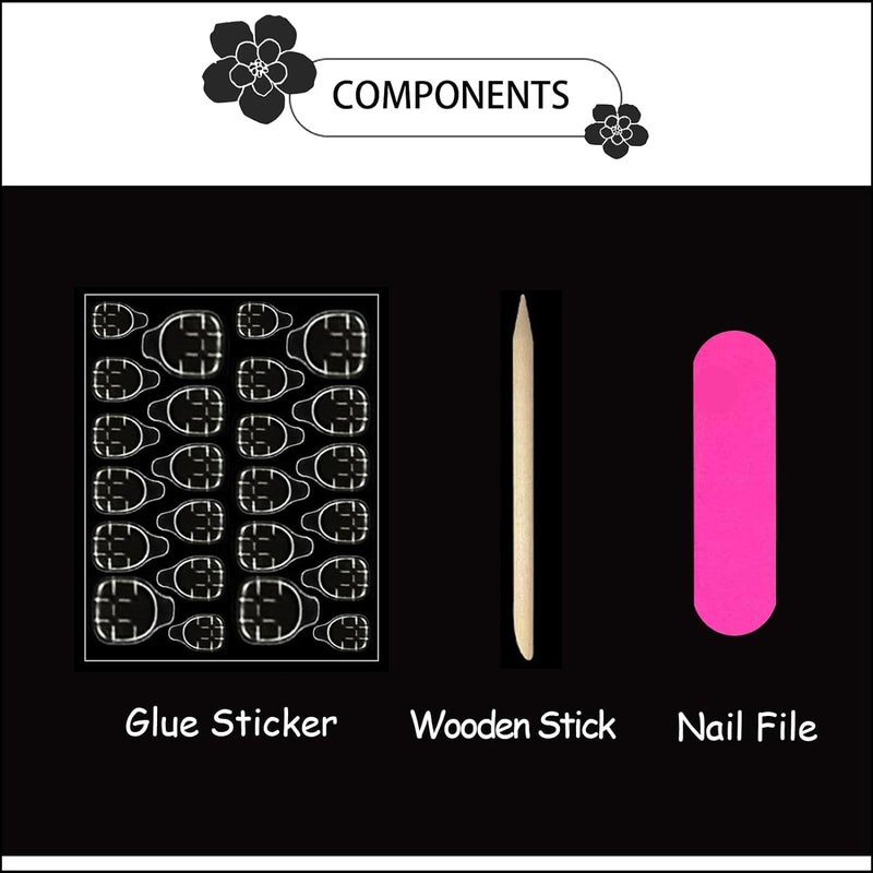 CTTHNBD Square Press on Nails Long & Press on Toenails Set, White French Tip Fake Nails with Cherry Design - for Women 48 Pcs - Image 5