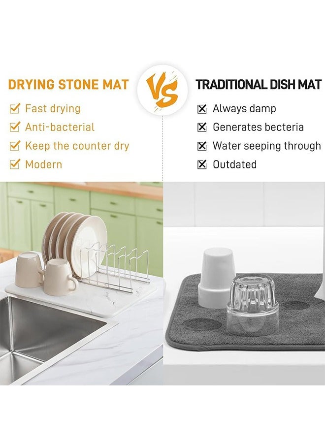 LENND Stone Dish Drying Mat for Kitchen Counter, Quick Drying Diatomaceous Earth Stone Mat, Super Absorbent Marble Dish Drying Pad, Heat Resistant Non-Slip Rack Tableware Mat  - Image 5