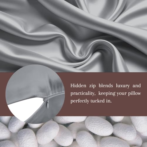 Furbo Mulberry Silk Pillowcase- Pure Mulberry Silk Pillow Cover for Hair and Skin, Anti Acne, Luxury, Charcoal Grey (Pack of 2) - Image 4