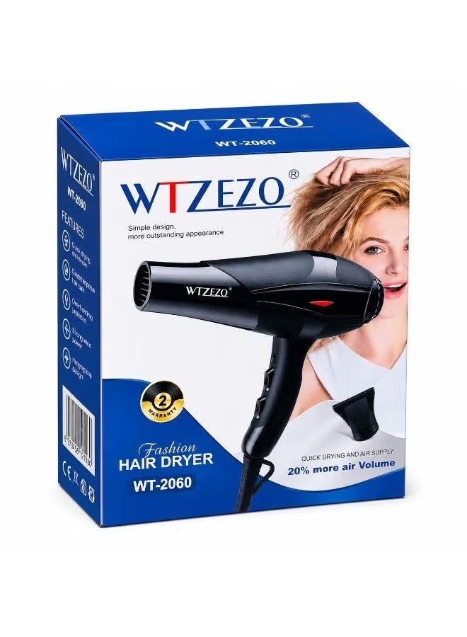 WTZEZO Hair Dryer WT-2060, Fast Drying with Concentrator Nozzle, Black - Image 5