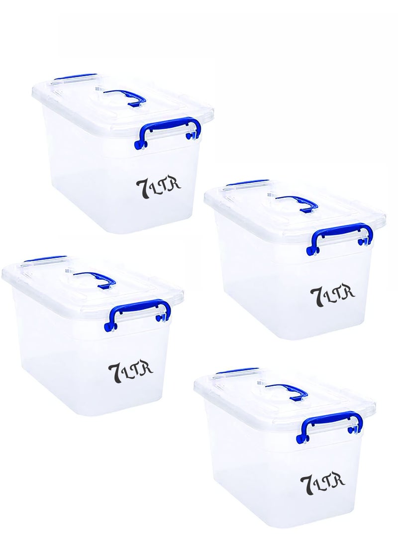 هيواري مجموعة صناديق تخزين بلاستيكية سعة 7 لتر، 4 قطع، بغطاء قابل للقفل | صناديق تخزين بلاستيكية شفافة بأغطية | منظم شفاف للملابس والألعاب والأدوات والفنون والحرف اليدوية | حاوية تخزين - Image 1