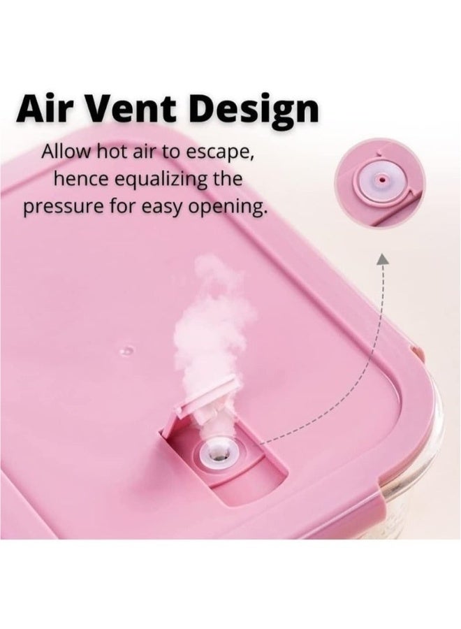 هابي هوم مجموعة حاويات زجاجية للطعام عالية الجودة مصنوع من مادة البورسليكات العالية، مستطيل الشكل باغلاق بالكبس زجاجية مانعة للتسرب لتحضير الوجبات ، خالية من مادة BPA مجموعة من 3 قطع(410 مل + 680 مل + 1040 مل) - شفاف - Image 3