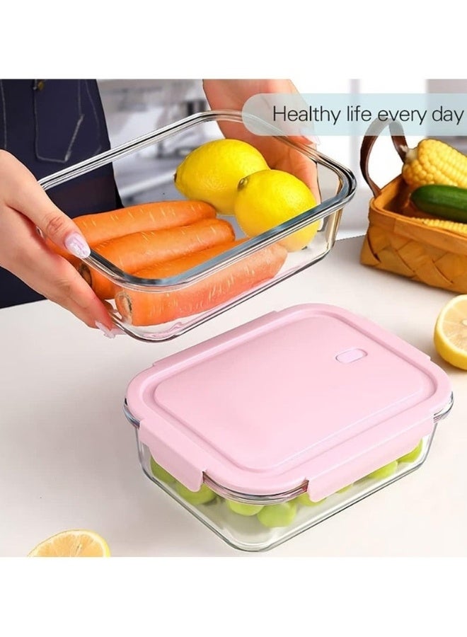 هابي هوم مجموعة حاويات زجاجية للطعام عالية الجودة مصنوع من مادة البورسليكات العالية، مستطيل الشكل باغلاق بالكبس زجاجية مانعة للتسرب لتحضير الوجبات ، خالية من مادة BPA مجموعة من 3 قطع(410 مل + 680 مل + 1040 مل) - شفاف - Image 4