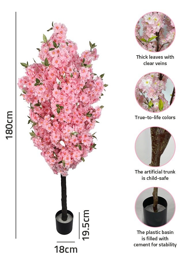 Sharpdo Artificial Tree - 180cm Cherry Blossom, Tall Lifelike Plant in Pot with Stable Base, Home Decor for Living Room Corner, Modern Office and Wedding - Image 5