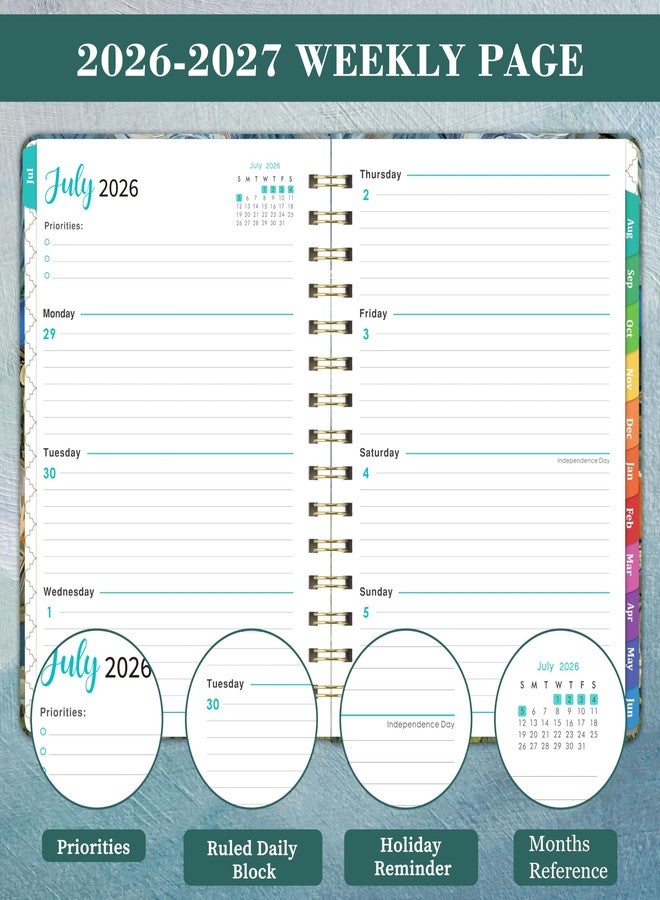 Journaltastic Planner 2026-2027 - Academic Planner 2026-2027, Jul. 2026 - Jun. 2027, 26-27 Planner Weekly and Monthly with Tabs, 6.3" x 8.4", Hardcover with Back Pocket + Twin-Wire Binding - Oil Painting - Image 4