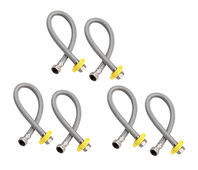 LUVBATH FITTING 9 Inch 304 Stainless Steel Connection Pipe | Pack of 6 | Leakproof, Rust-Free Flexible Hose Pipes for Geyser, Toilet, Basin & Sink, Hot Cold Mixer Faucets | Silver | 9 Inch (22 cm) - Image 1