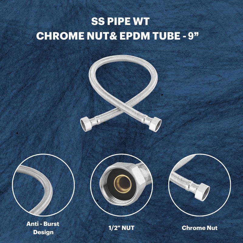 LUVBATH FITTING 9 Inch 304 Stainless Steel Connection Pipe | Pack of 6 | Leakproof, Rust-Free Flexible Hose Pipes for Geyser, Toilet, Basin & Sink, Hot Cold Mixer Faucets | Silver | 9 Inch (22 cm) - Image 3