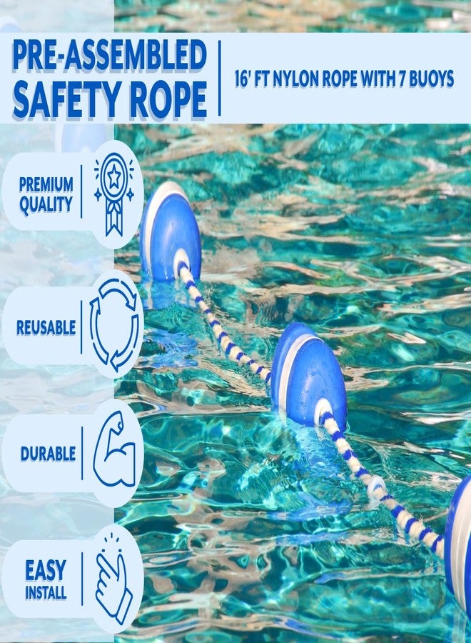 Poolzilla 16ft Swimming Pool Safety Rope and Float Kit Pre-Assembled Shallow End Divider with Stainless Steel Hooks - Image 4