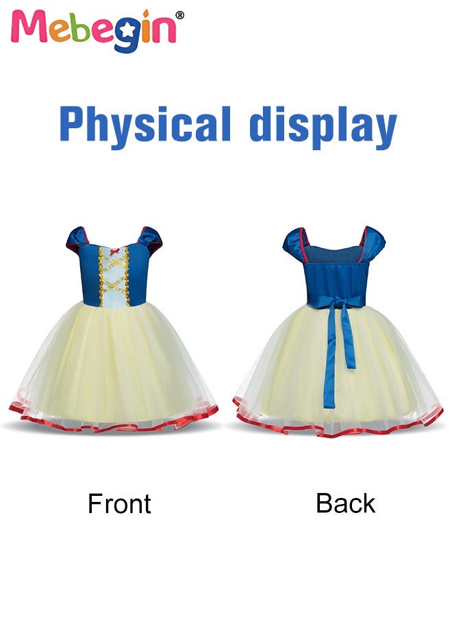 MEBEGIN - Princess Snow White Dress Set with 7 PCS Accessaries, Elegant Princess Dress Up Costume for Girls, Made of Breathable Polyester Tulle Material, Great for Fancy Dress Parties, Birthdays, Prom Outfits and Cosplay Activities - Image 1