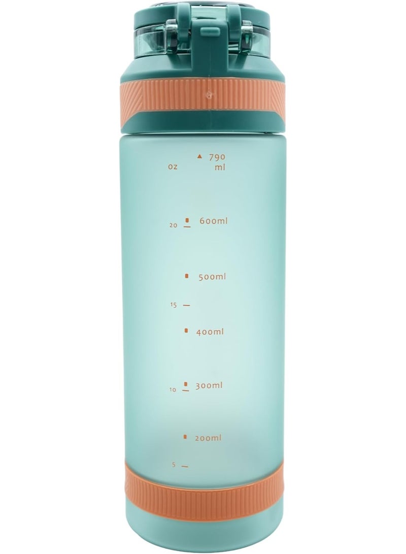 TR6 Sport Frosted Gym Water Bottle BPA Free Leak Proof with Measurement Markers Flip Lock Lid Durable Hydration Bottle for Gym Office Travel Outdoor Wide Mouth for easy cleaning (Turqoise Blue) 790ml - Image 1