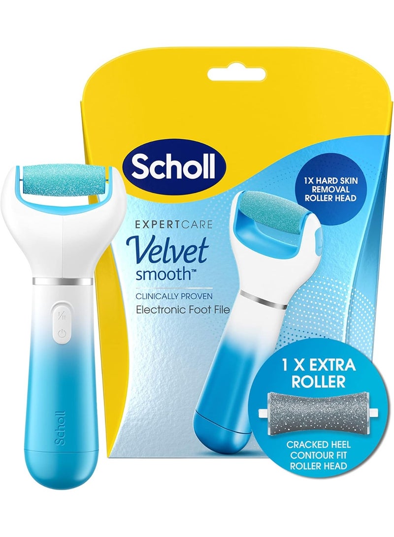 Scholl Velvet Smooth Electric Foot File Pedicure Hard Skin Remover with Extra Cracked Heel Roller Refill - Image 1